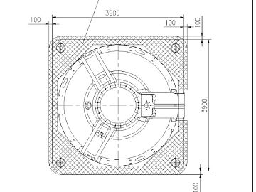 Схема из технического решения по подливке, показывающая расположение опорной рамы дробилки и ключевых зон передачи нагрузок